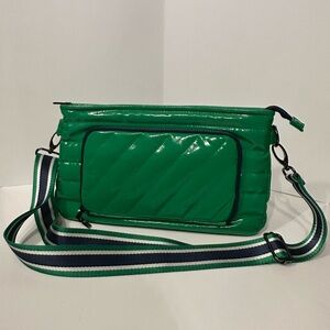 Think Royln Life on the Fly Quilted Green Navy Bag with Wide Adjustable Strap